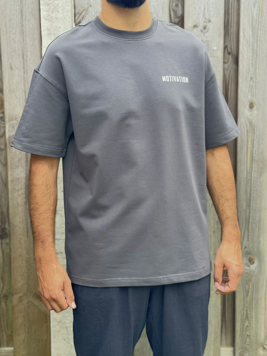 Charcoal Half-Oversize T-Shirt – Motivation Back Print