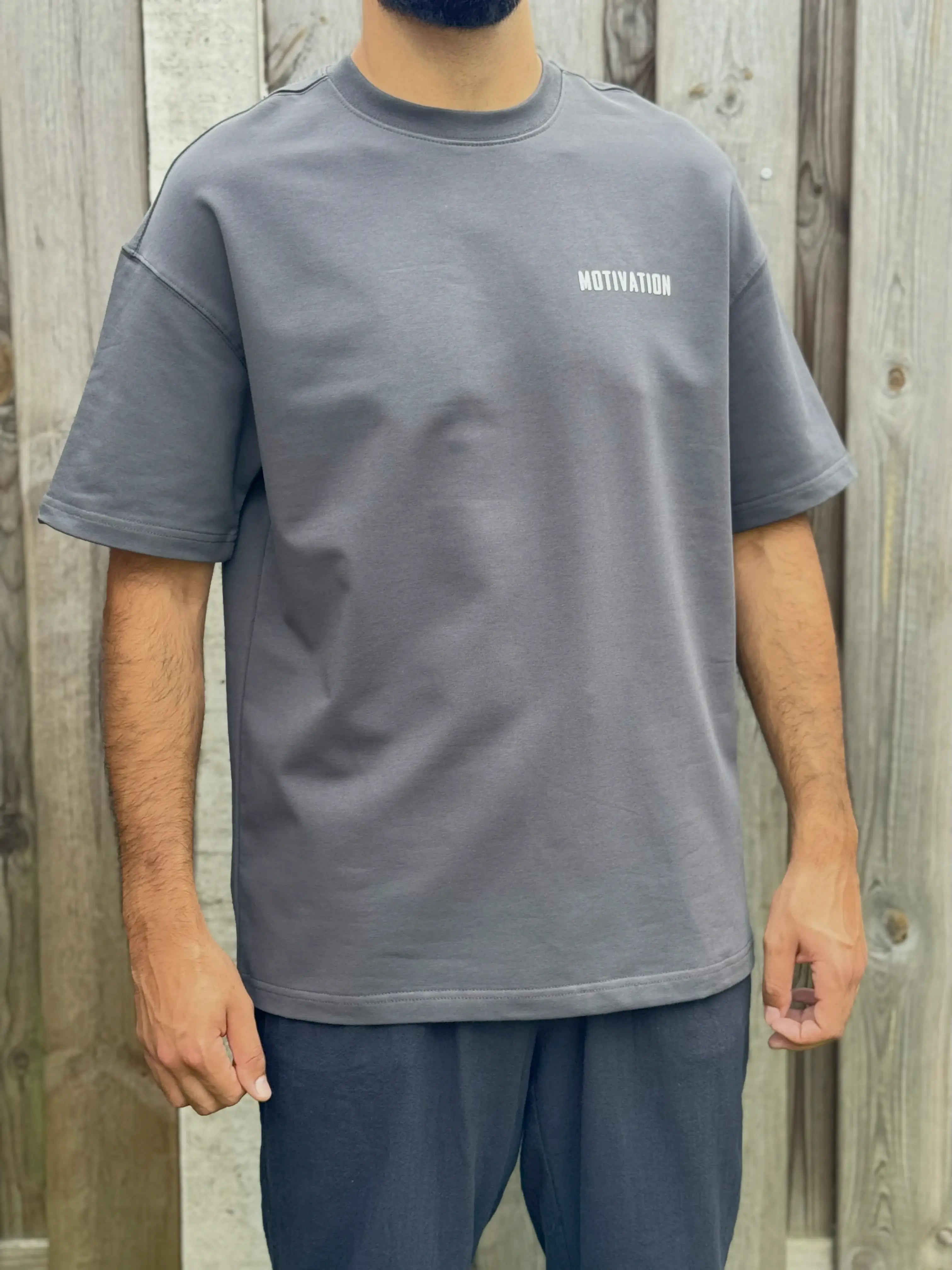 Charcoal Half-Oversize T-Shirt – Motivation Back Print