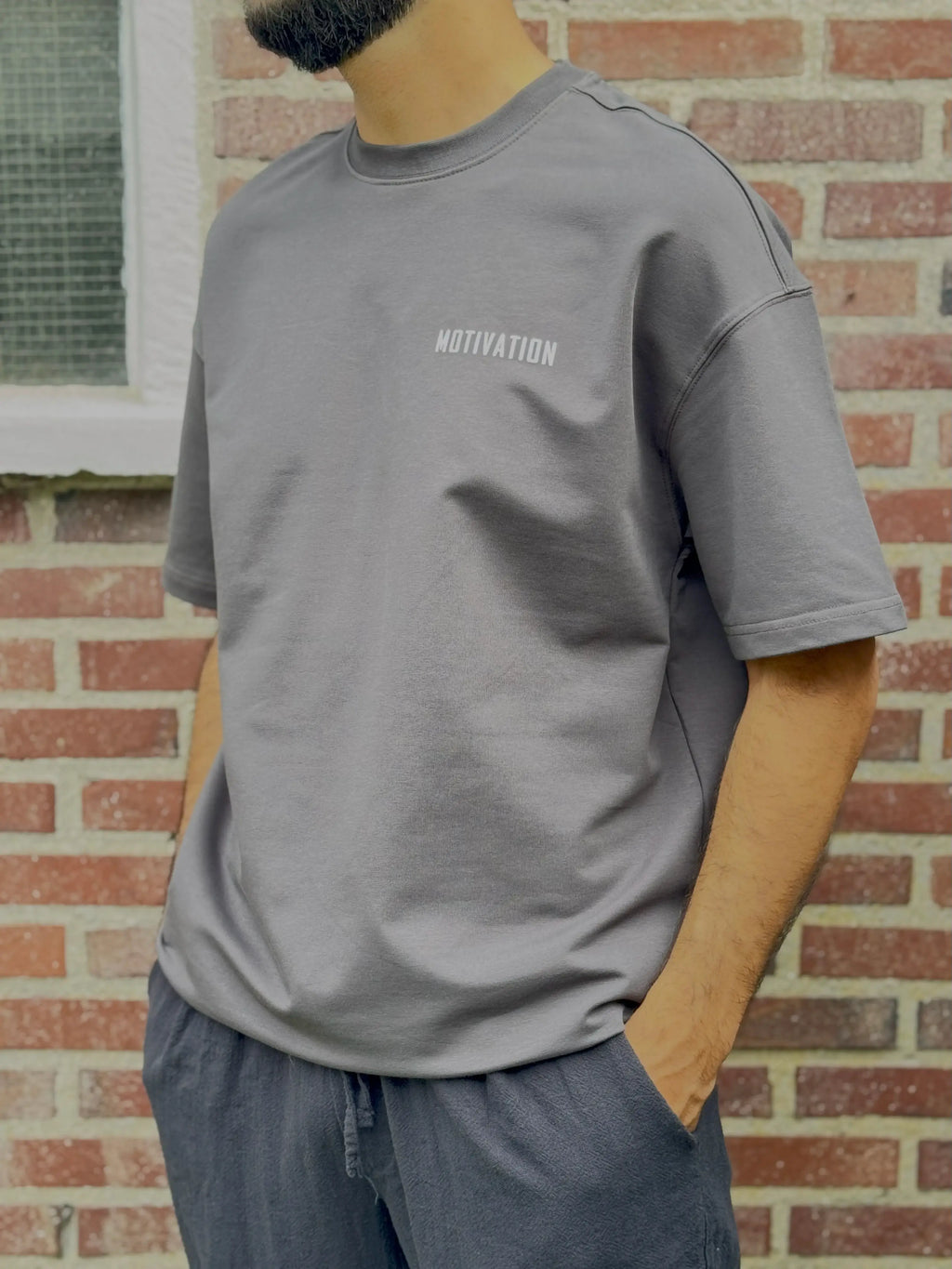 Charcoal Half-Oversize T-Shirt – Motivation Back Print