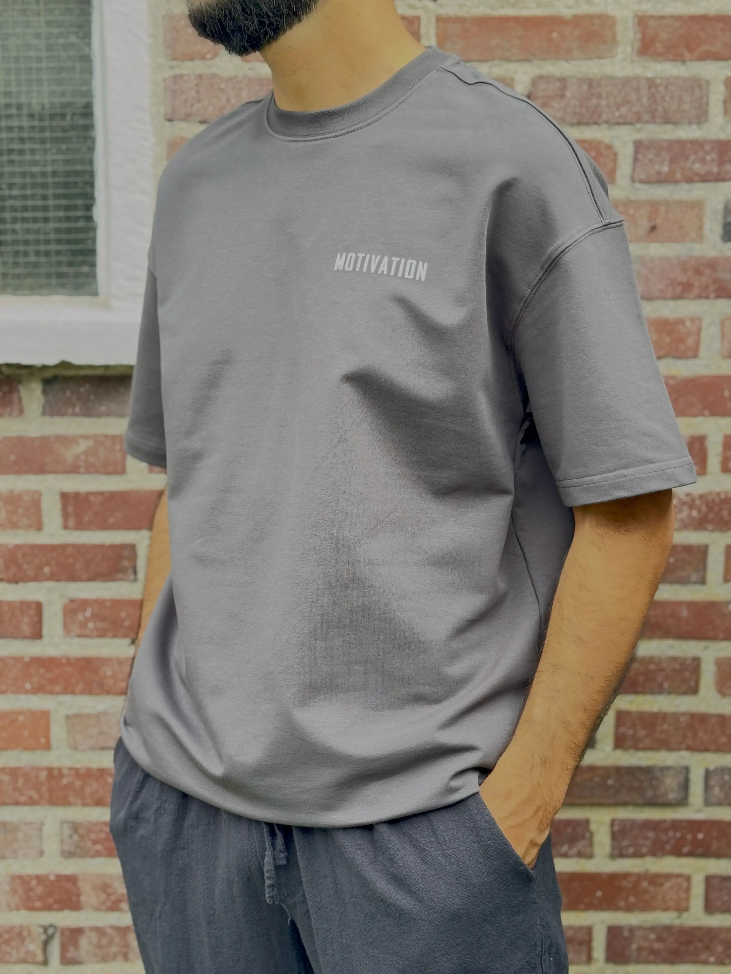 Charcoal Half-Oversize T-Shirt – Motivation Back Print