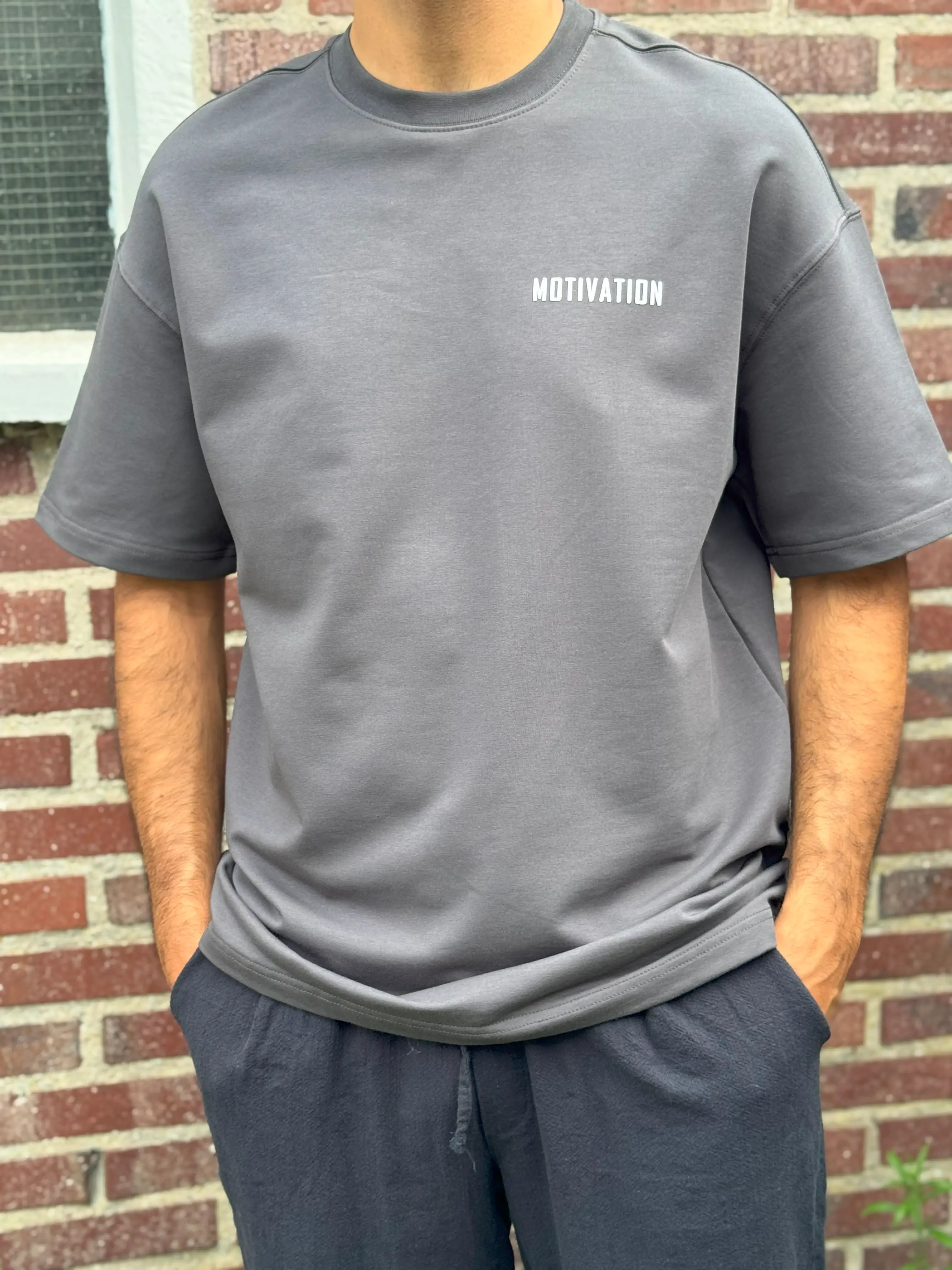 Charcoal Half-Oversize T-Shirt – Motivation Back Print