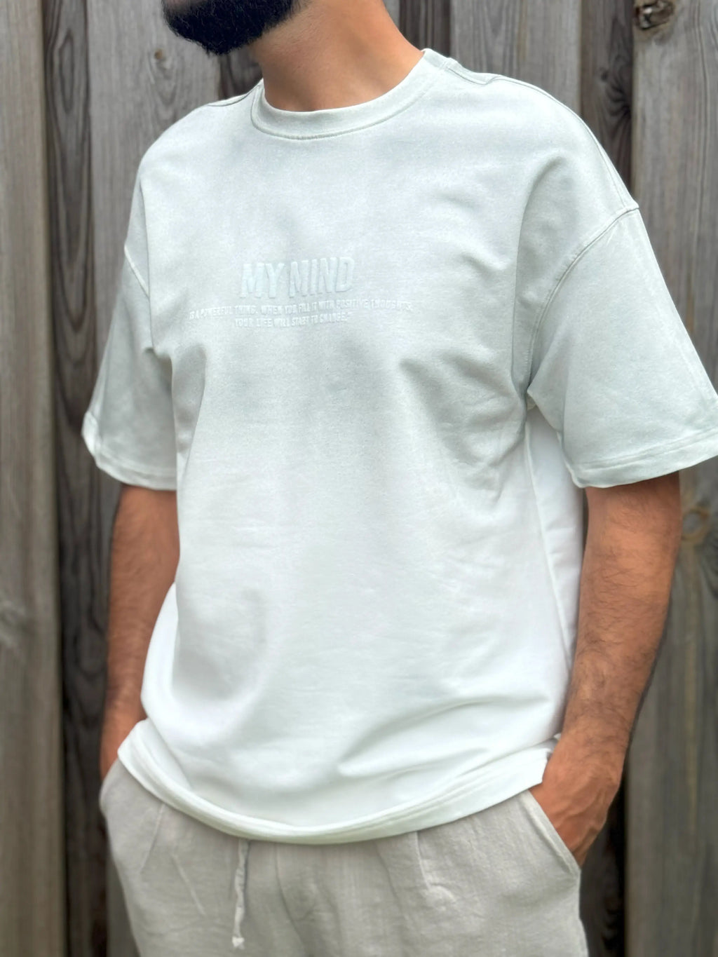 White Half-Oversize T-Shirt – MY MIND Front Print