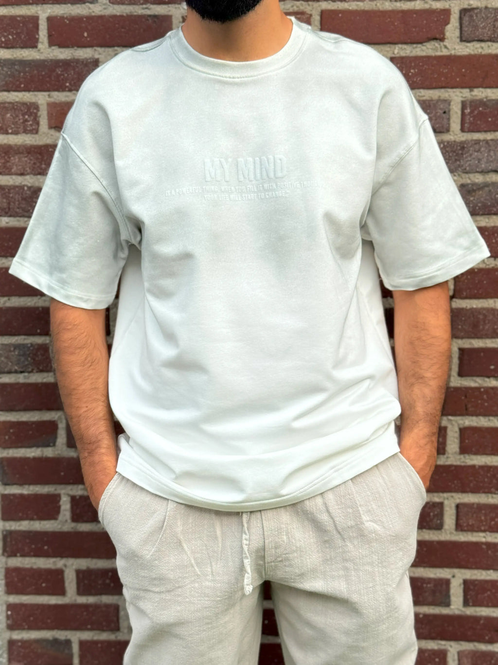 White Half-Oversize T-Shirt – MY MIND Front Print