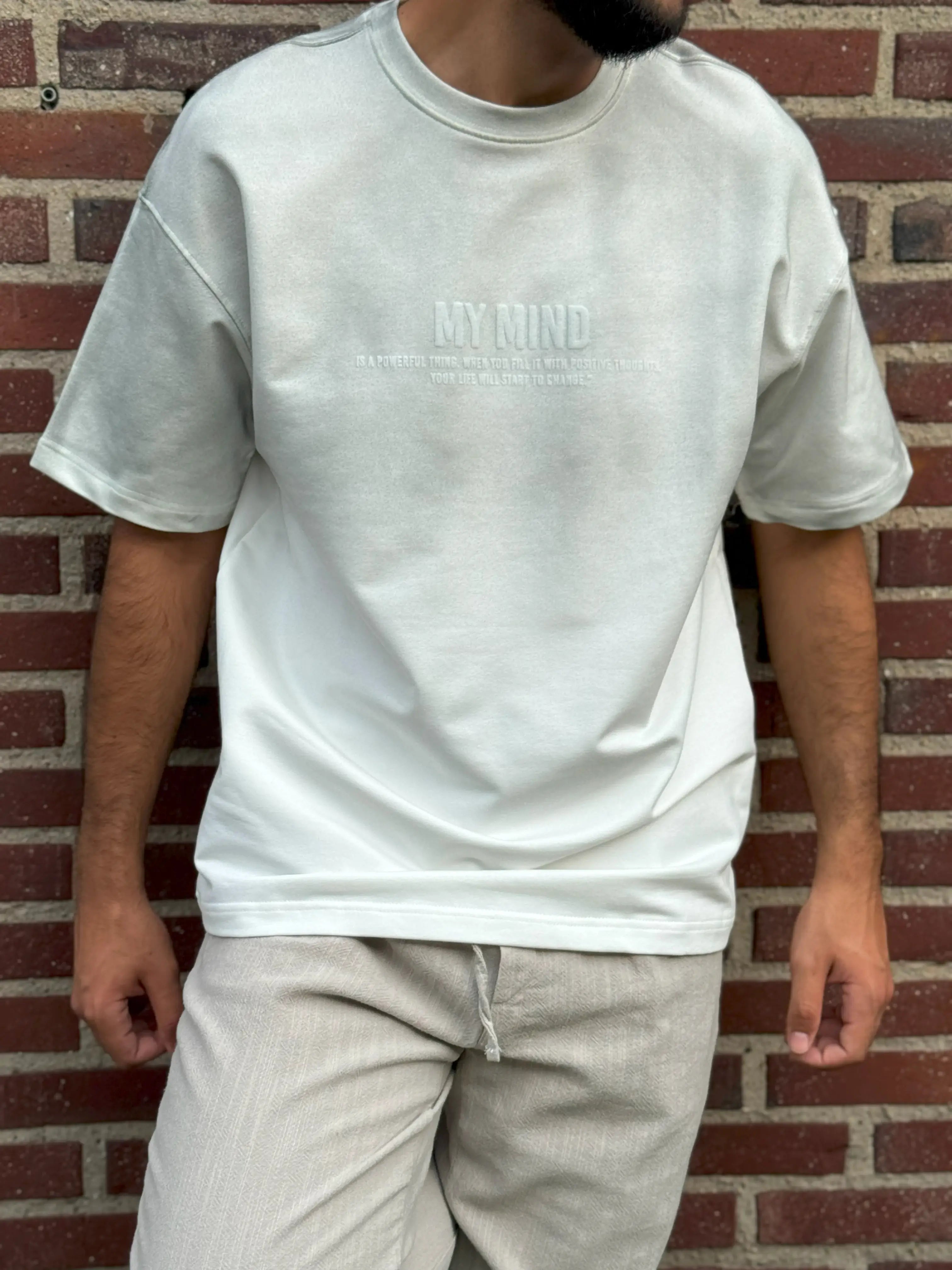 White Half-Oversize T-Shirt – MY MIND Front Print