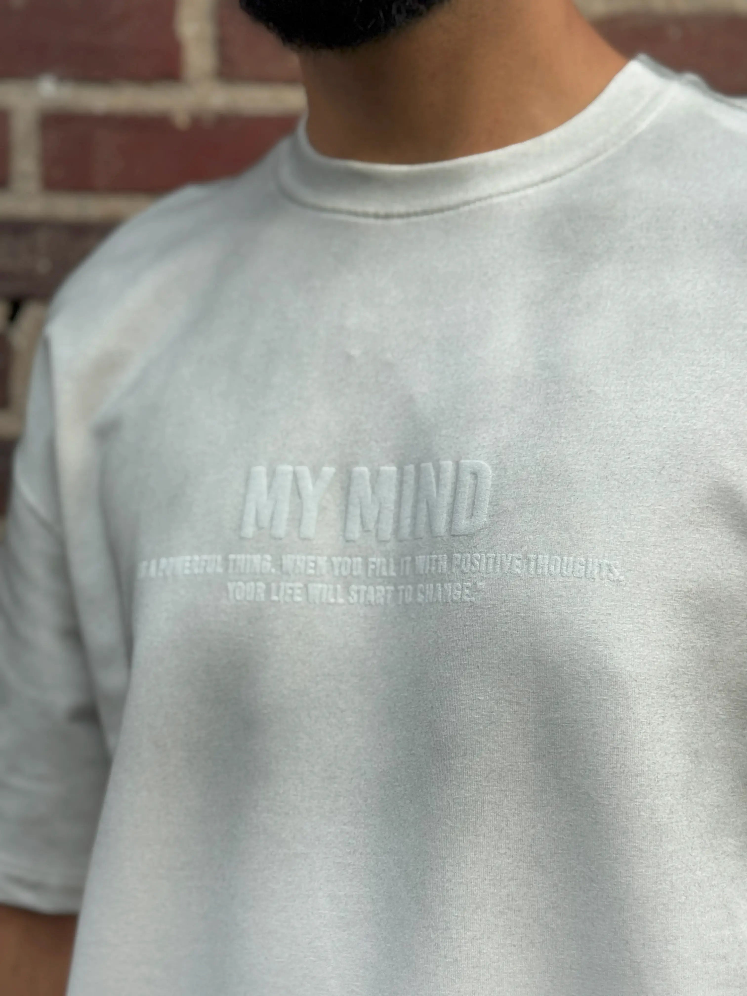 White Half-Oversize T-Shirt – MY MIND Front Print