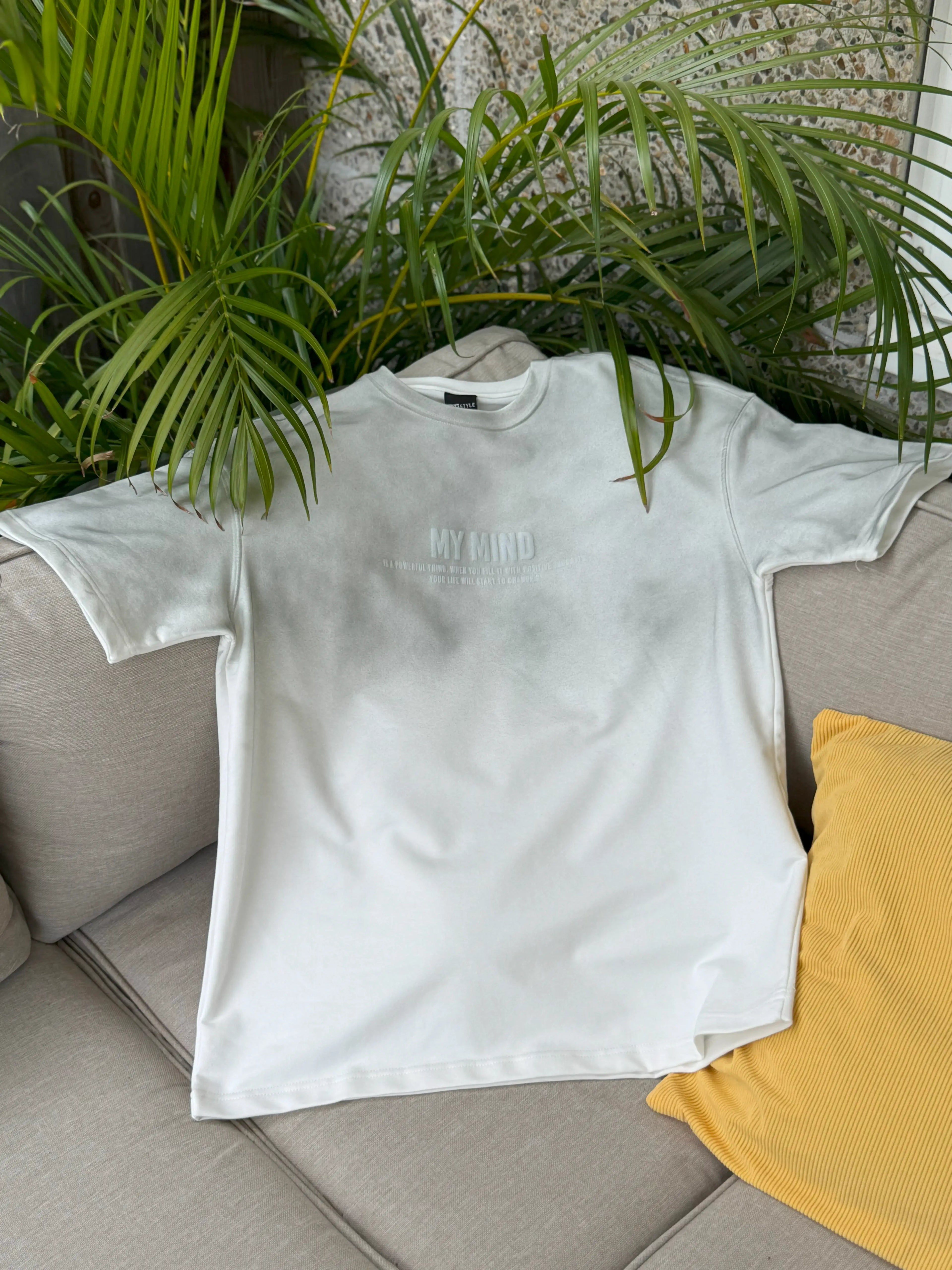White Half-Oversize T-Shirt – MY MIND Front Print