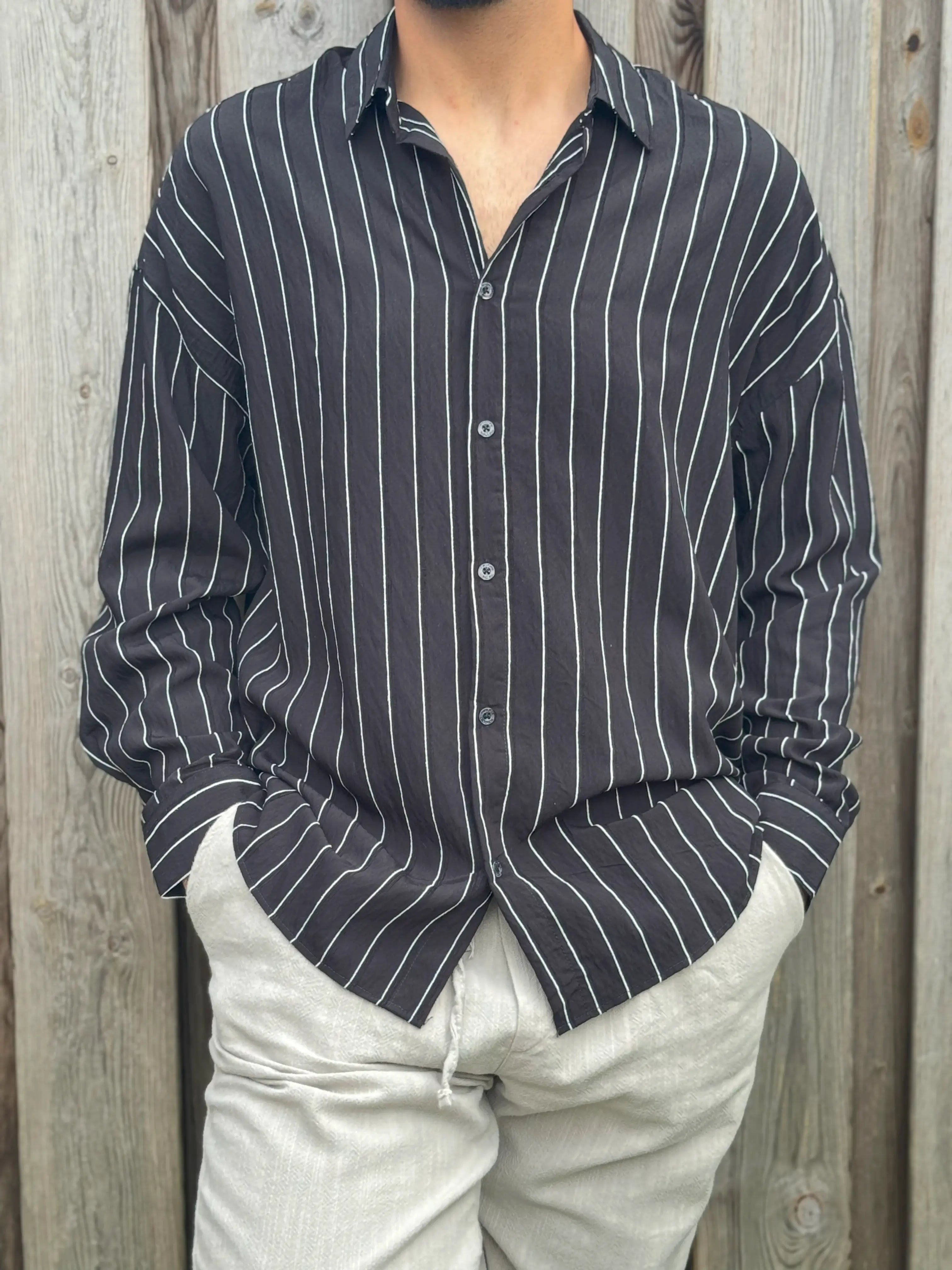 Oversized Black Pinstripe Shirt