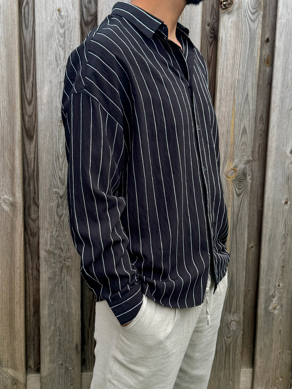 Oversized Black Pinstripe Shirt