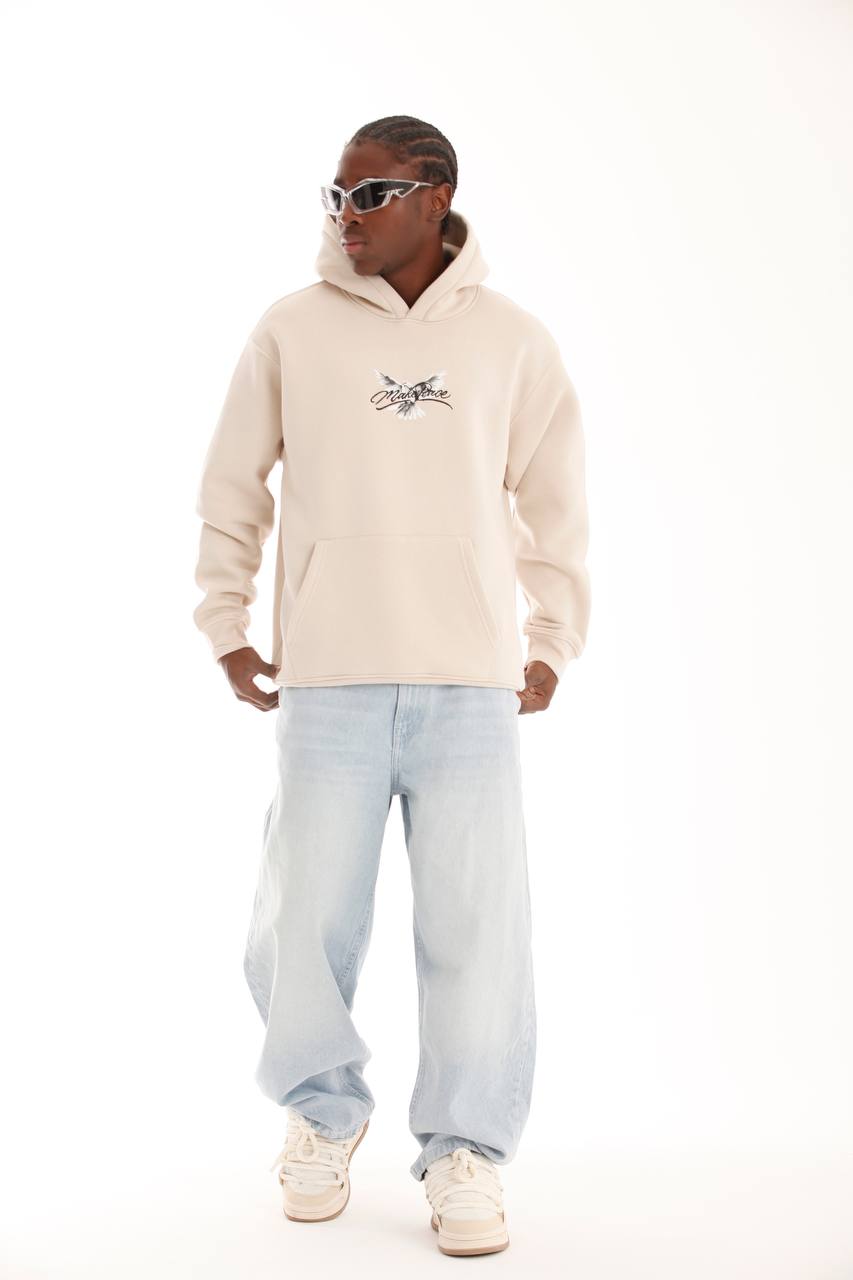 Soft Polar Hooded Hoodie – Bone (Dove Print)