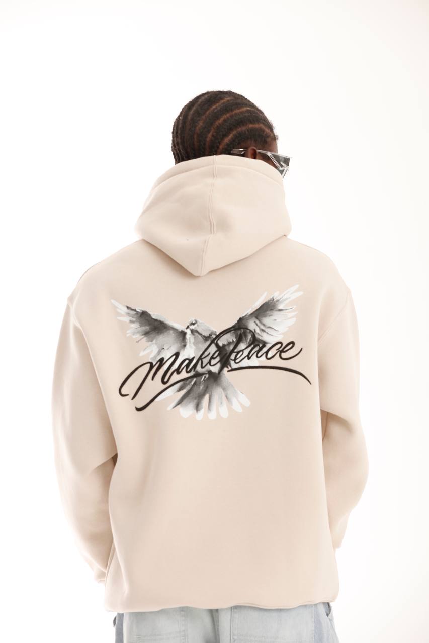 Soft Polar Hooded Hoodie – Bone (Dove Print)