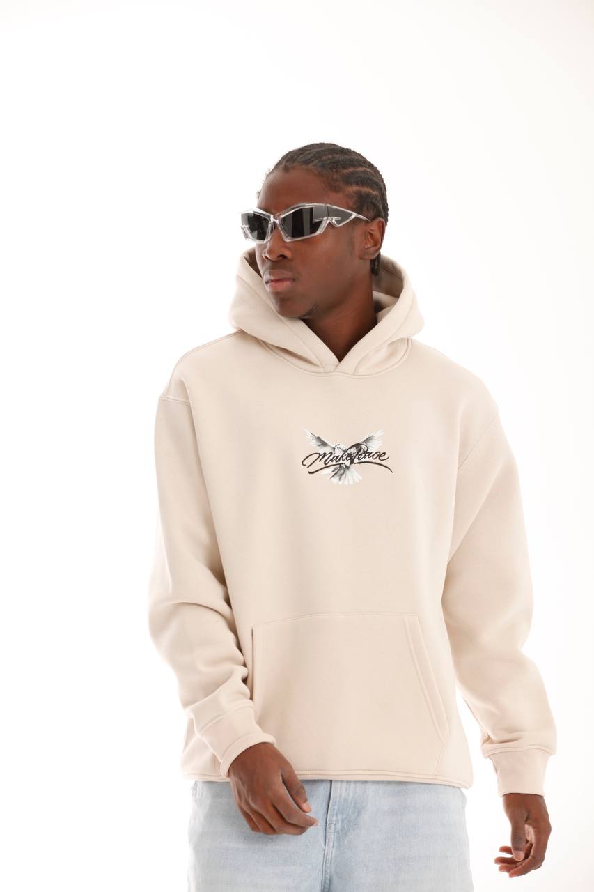 Soft Polar Hooded Hoodie – Bone (Dove Print)