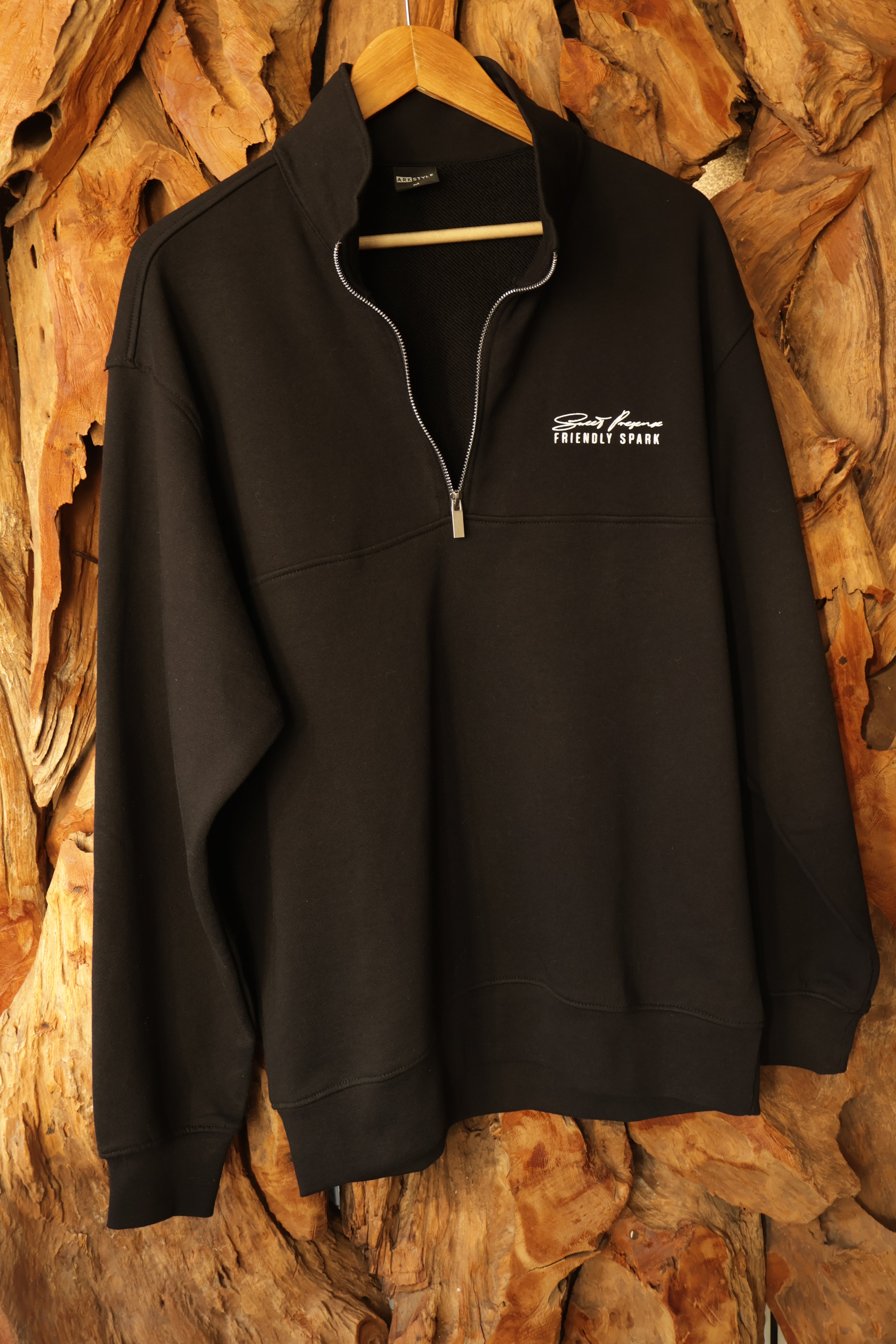 Zip-Up Polo Sweatshirt – Black