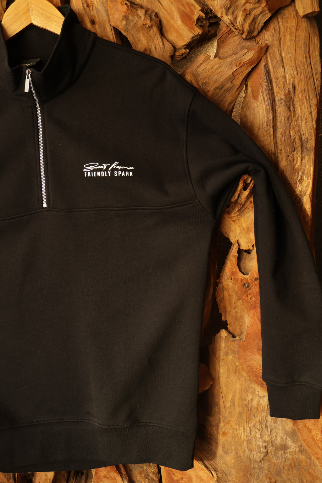 Zip-Up Polo Sweatshirt – Black