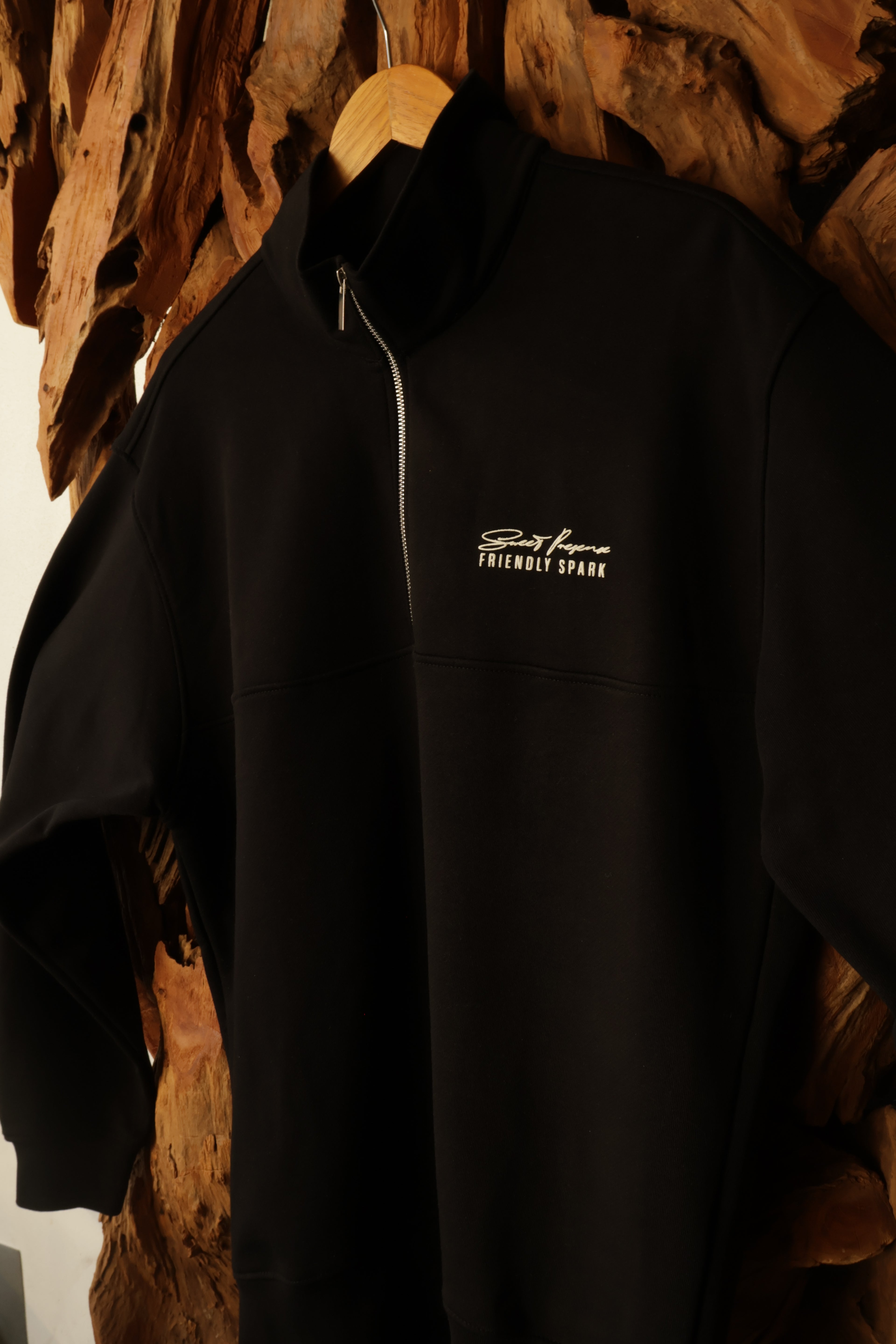 Zip-Up Polo Sweatshirt – Black