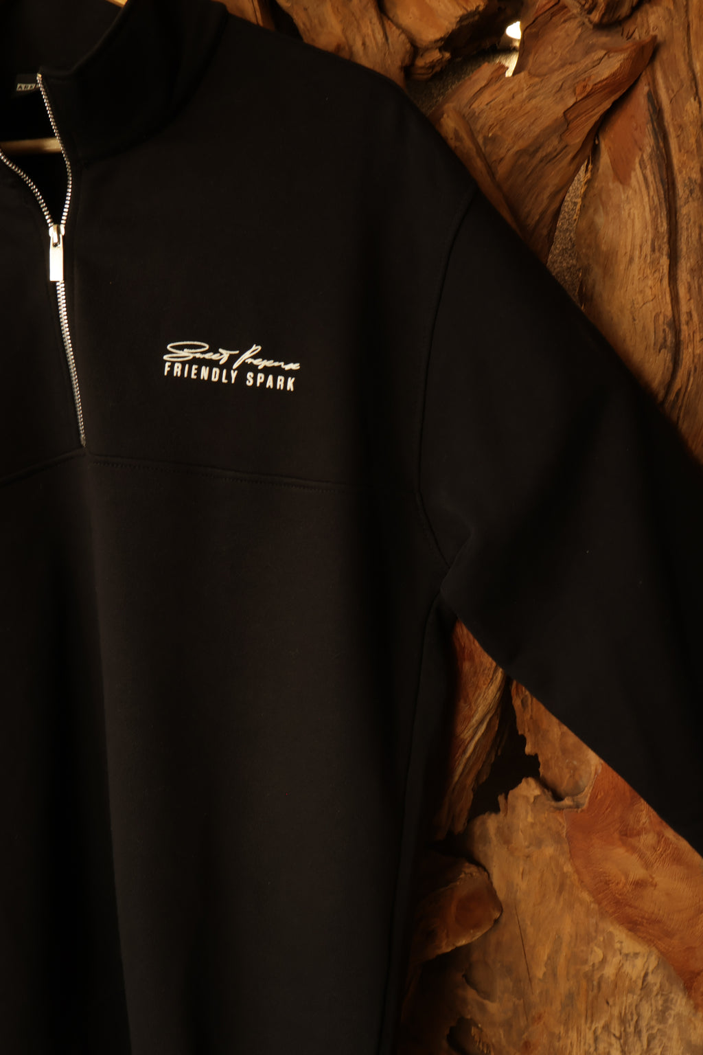 Zip-Up Polo Sweatshirt – Black